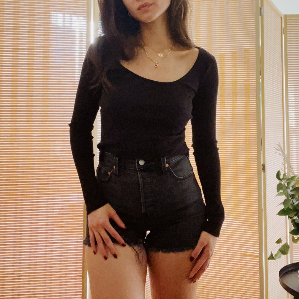 Black Knit Ribbed Long-Sleeve